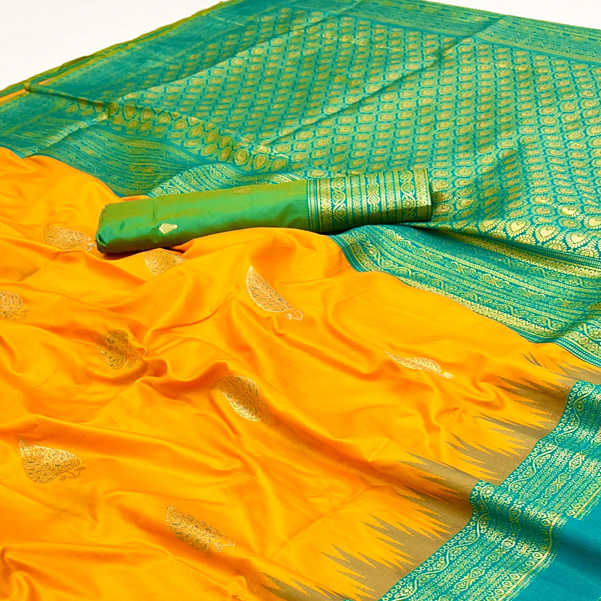 Mustard Zari Woven Art Silk Saree Featuring Delicate Floral Motifs & Regal Banarasi Pallu