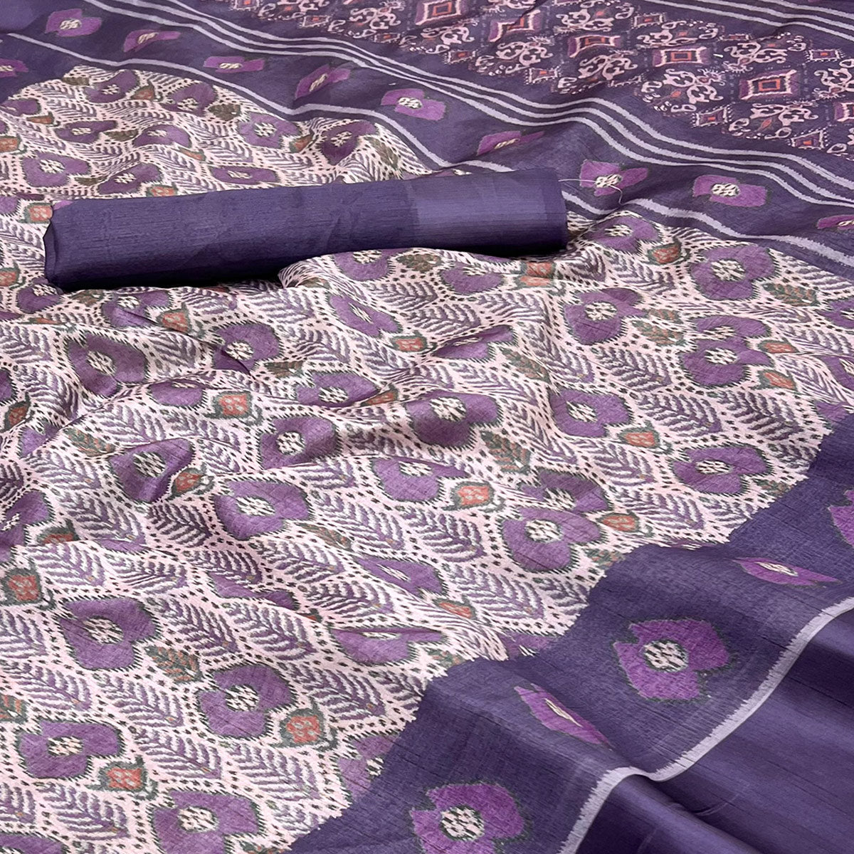 Purple Art Silk Saree Featuring Modern Digital Print & Tassel Pallu