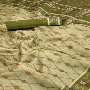 Mehendi Green Art Silk Saree Featuring Modern Digital Print & Tassel Pallu