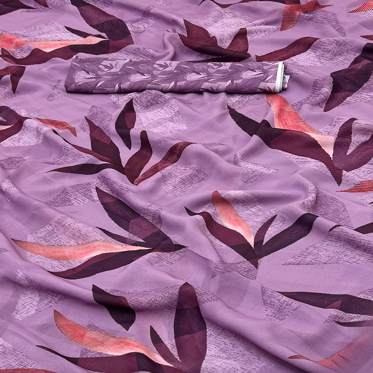 Lilac Purple Georgette Saree With Elegant Floral Digital Print