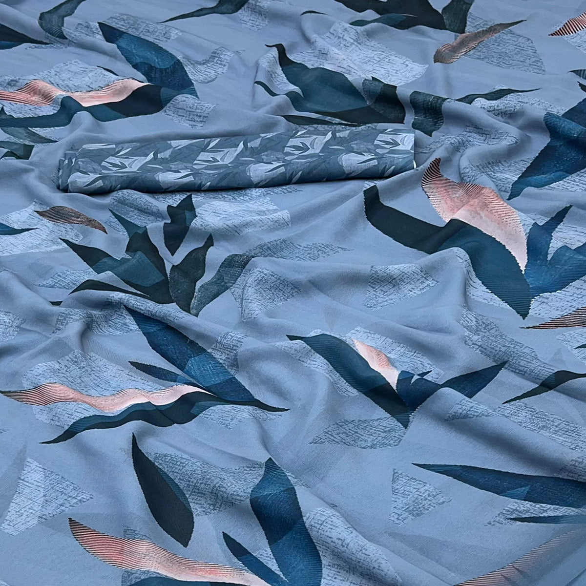 Blue Georgette Saree With Elegant Floral Digital Print