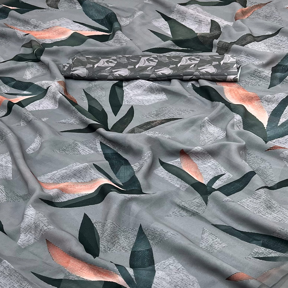 Grey Georgette Saree With Elegant Floral Digital Print