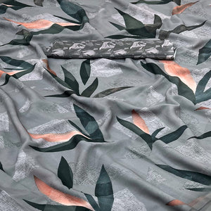 Grey Georgette Saree With Elegant Floral Digital Print
