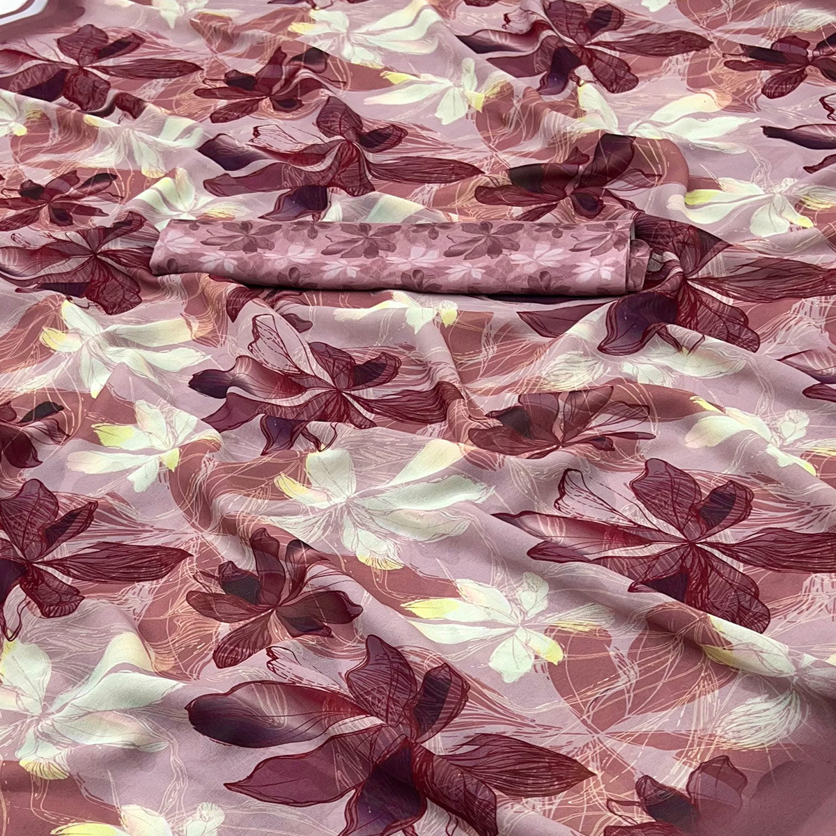 Maroon Georgette Saree With Elegant Floral Digital Print