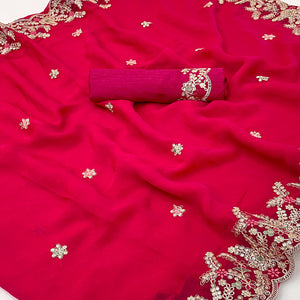Party Wear Pink Floral Embroidered Crepe Saree with Elegant Sequin Finish