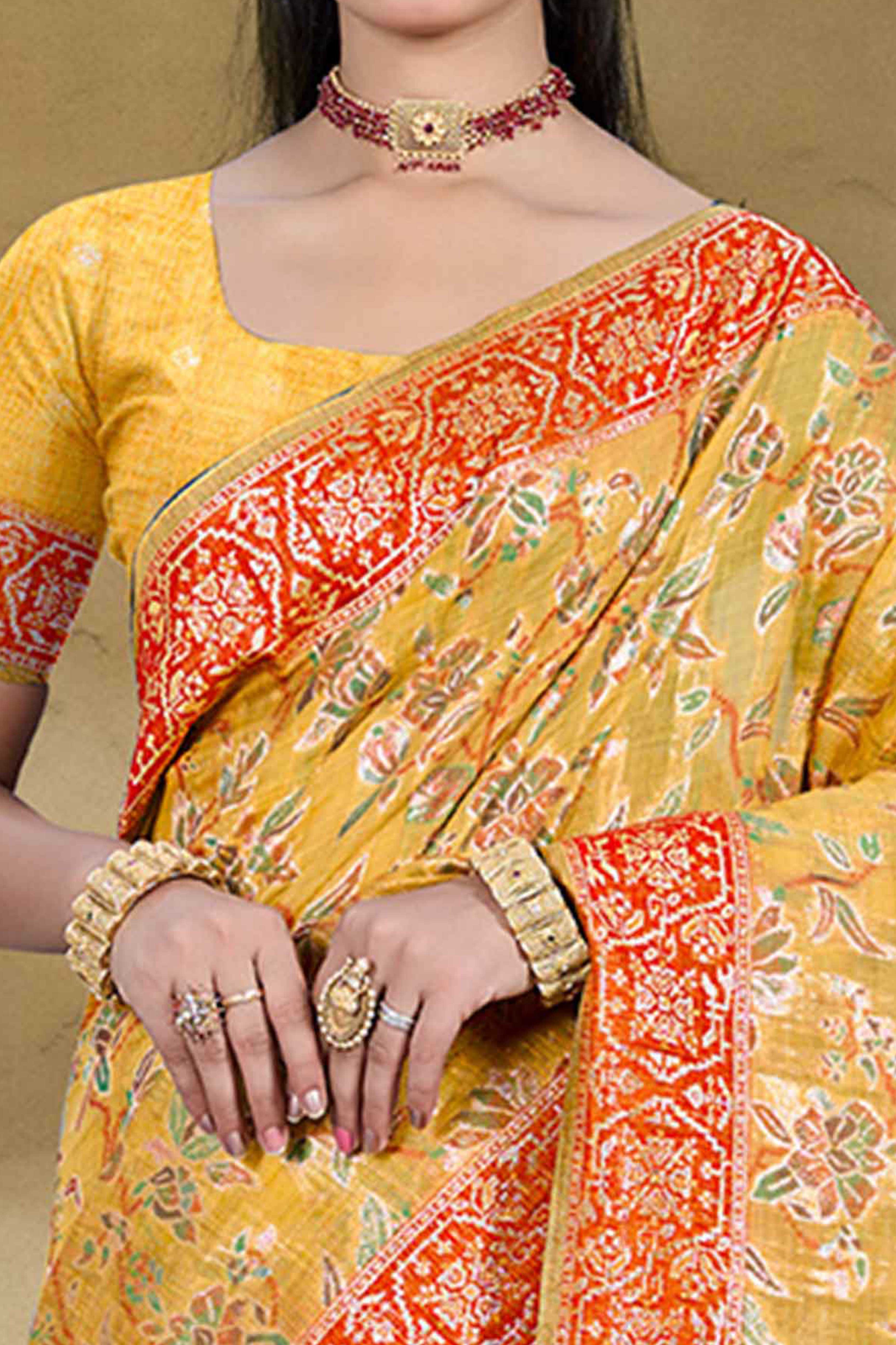 Alluring Mustard Floral Zari Weaving Cotton Silk Saree With Graceful Tassel Pallu