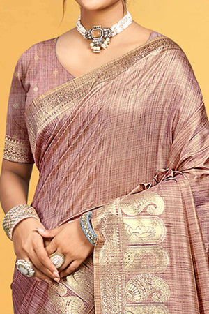 Classic Mauve Floral & Paisley Design Weaving Assam Silk Blend Saree With Tassel Pallu