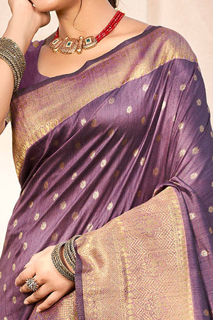 Purple Assam Silk Blend Saree Adorned With Timeless Floral Zari Weaving