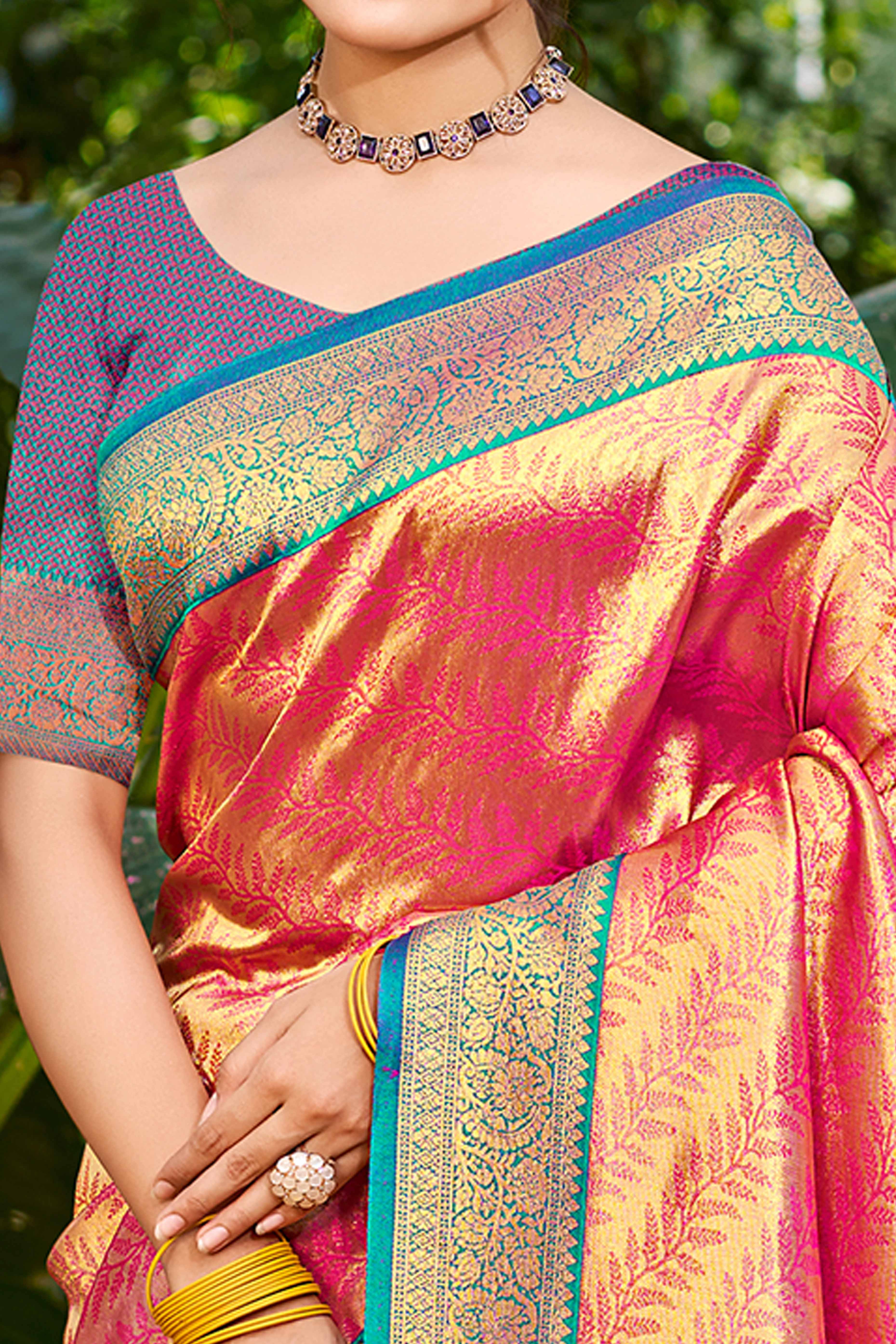 Rani Pink Kanjivaram Silk Paithani Saree With Exquisite Floral Woven Detailing