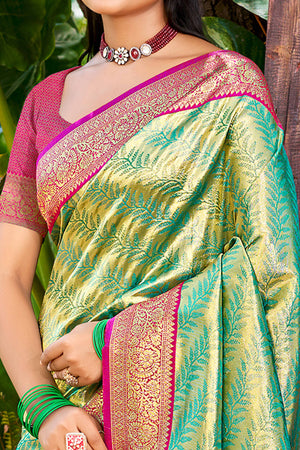 Rama Green Kanjivaram Silk Paithani Saree With Exquisite Floral Woven Detailing