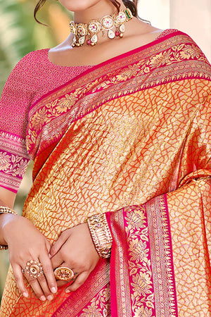 Orange Kanjivaram Silk Paithani Saree With Elegant Floral Weaving & Tassel Pallu