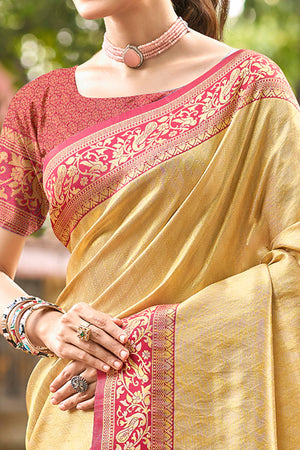 Chikoo Floral Woven Paithani Saree In Kanjivaram Silk With Graceful Tassel Pallu