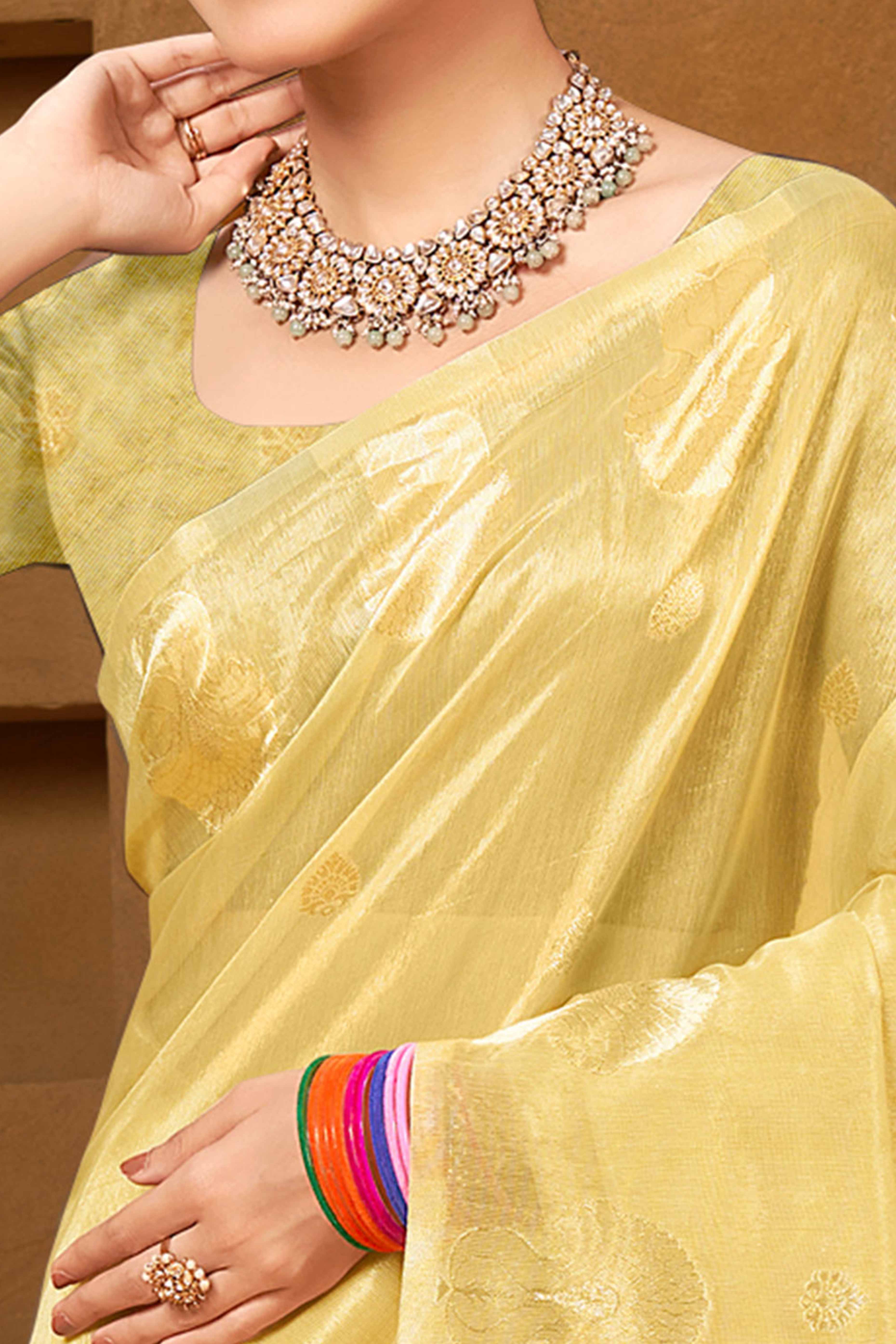 Yellow Saree in Munga Kota Doria with Traditional Zari Weaving