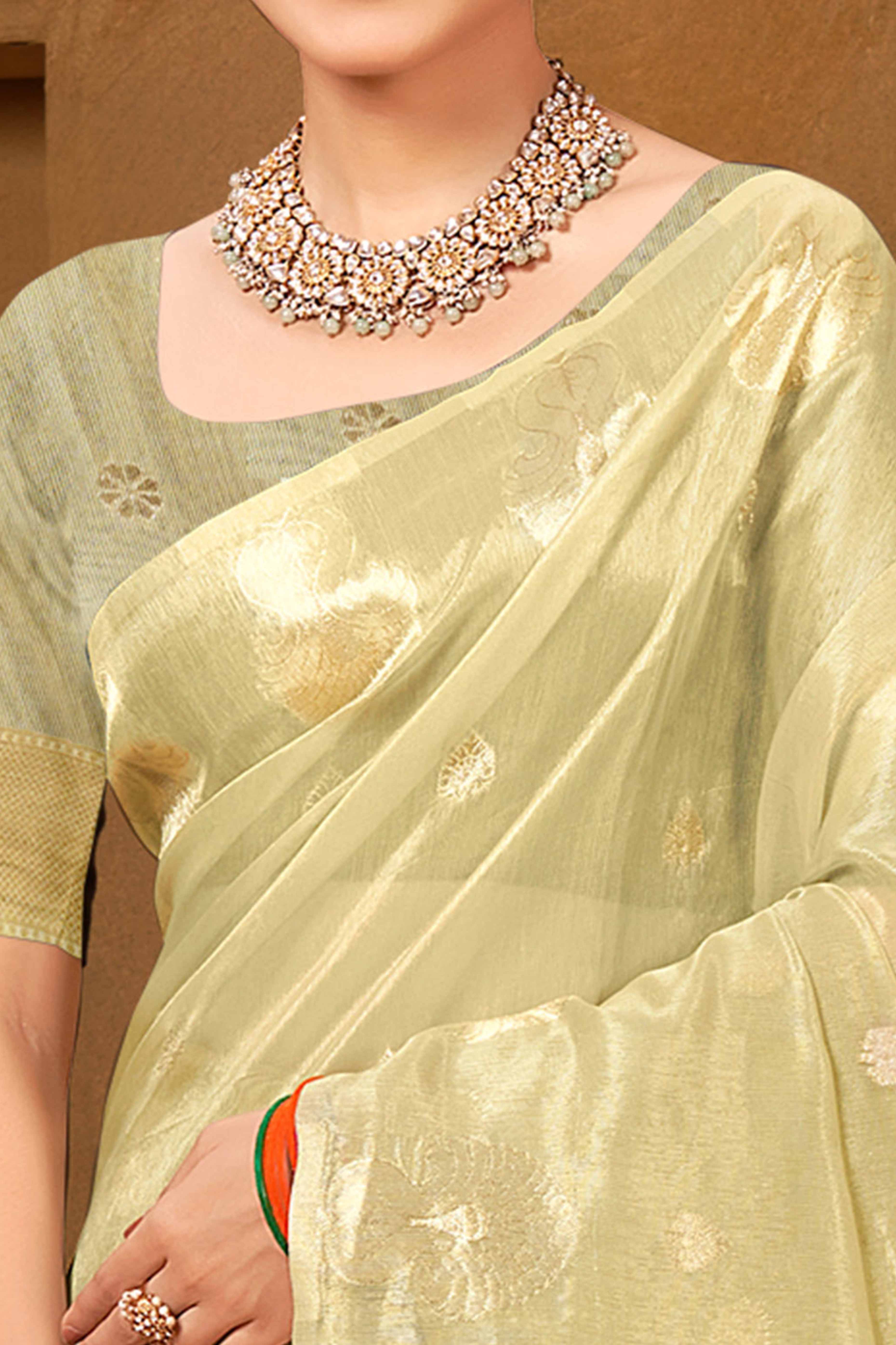 Olive Green Saree in Munga Kota Doria with Traditional Zari Weaving