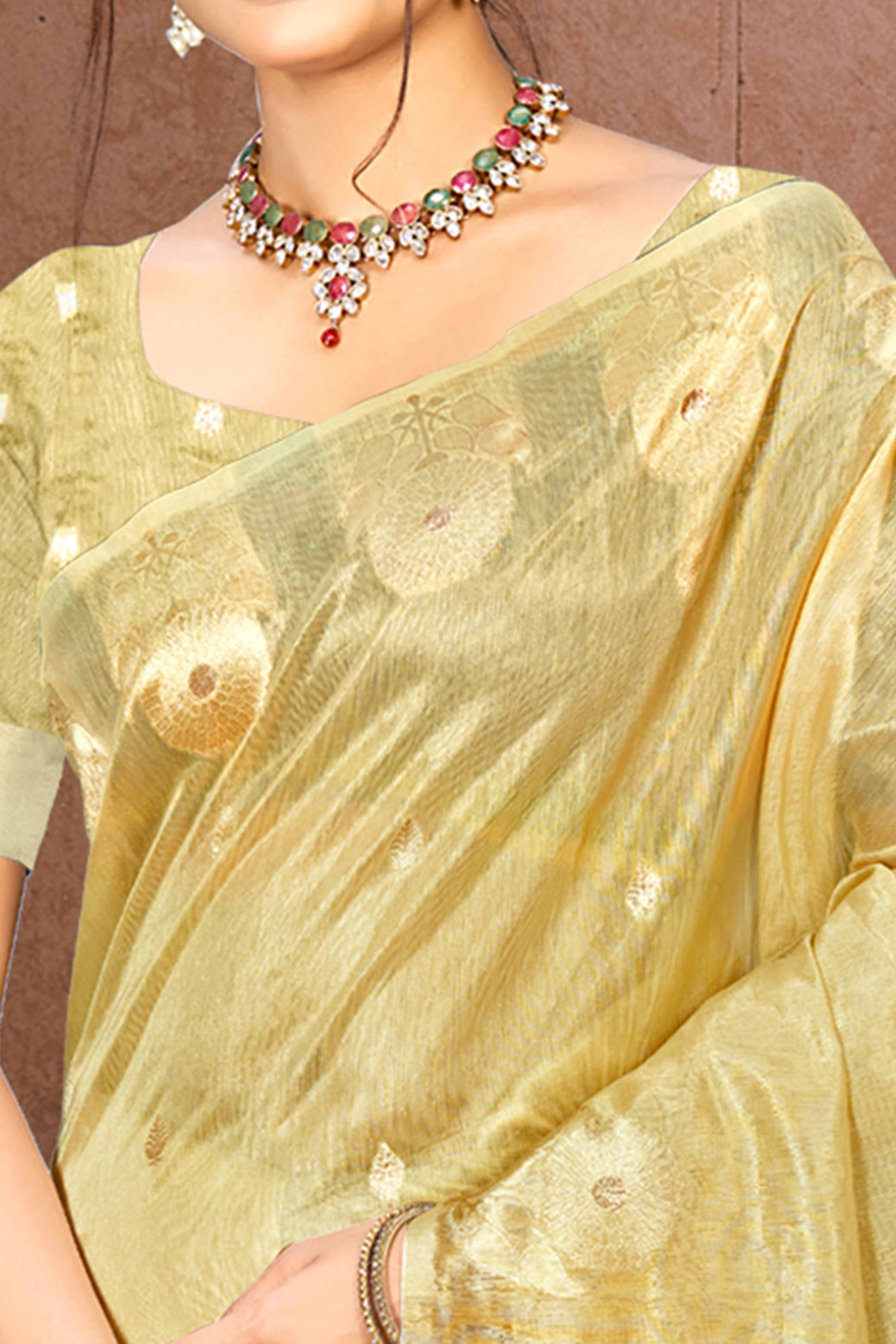 Gold Kota Doria Saree with Rich Traditional Zari Woven Borders