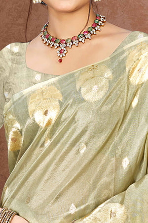 Grey Kota Doria Saree with Rich Traditional Zari Woven Borders