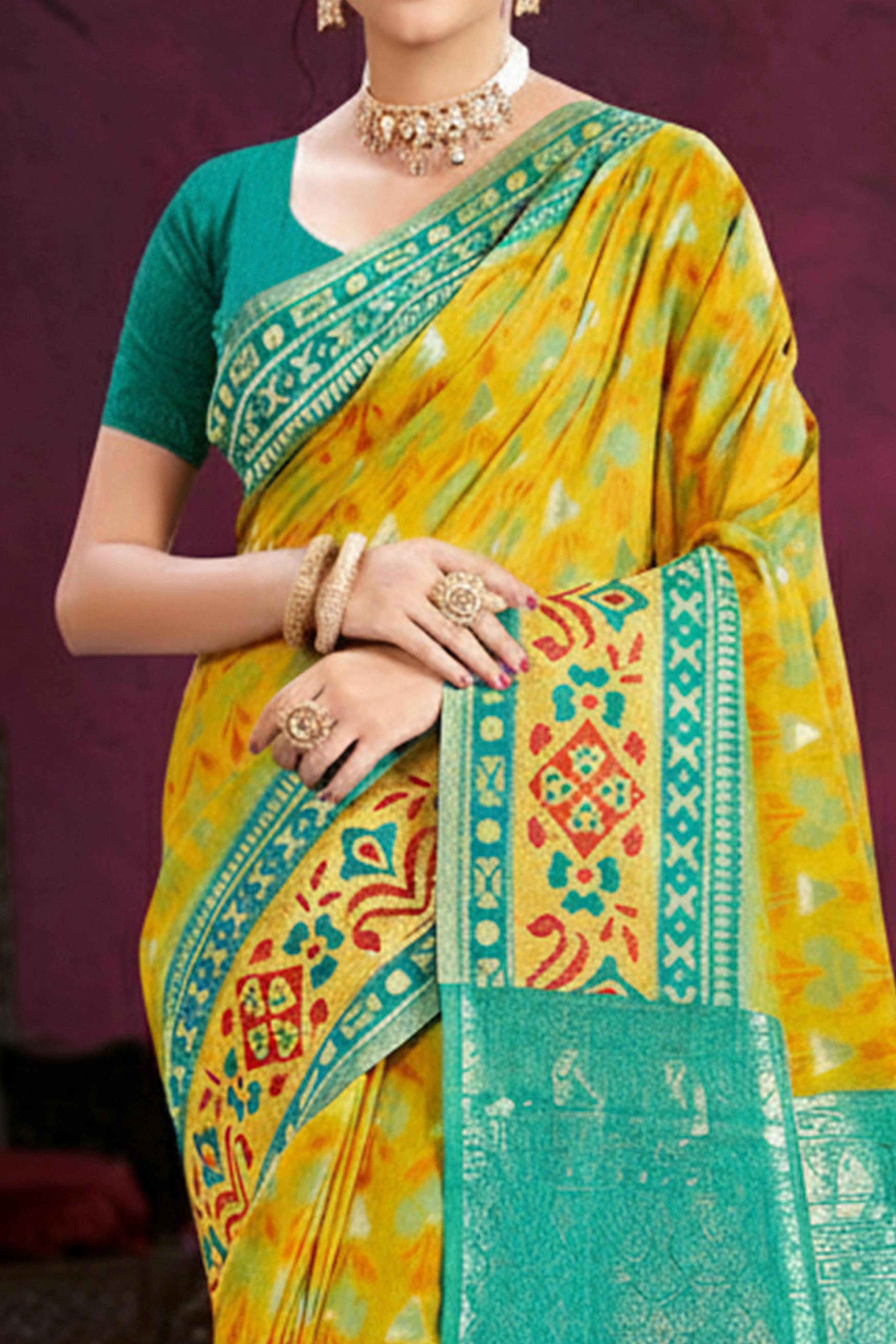 Designer Lemon Yellow Cotton Silk Saree Showcasing Delicate Floral Weaving & Tassel Pallu