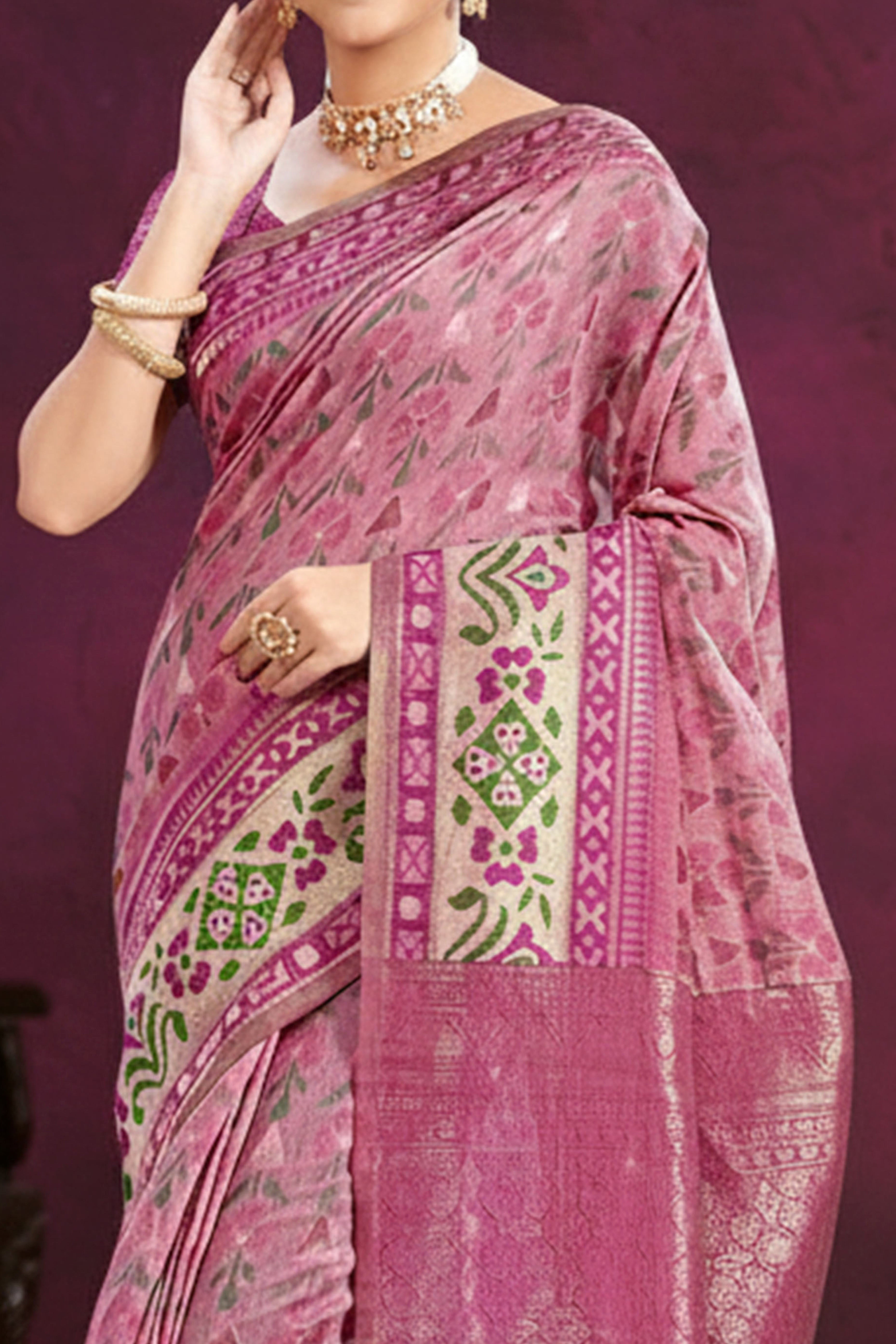 Designer Pink Cotton Silk Saree Showcasing Delicate Floral Weaving & Tassel Pallu