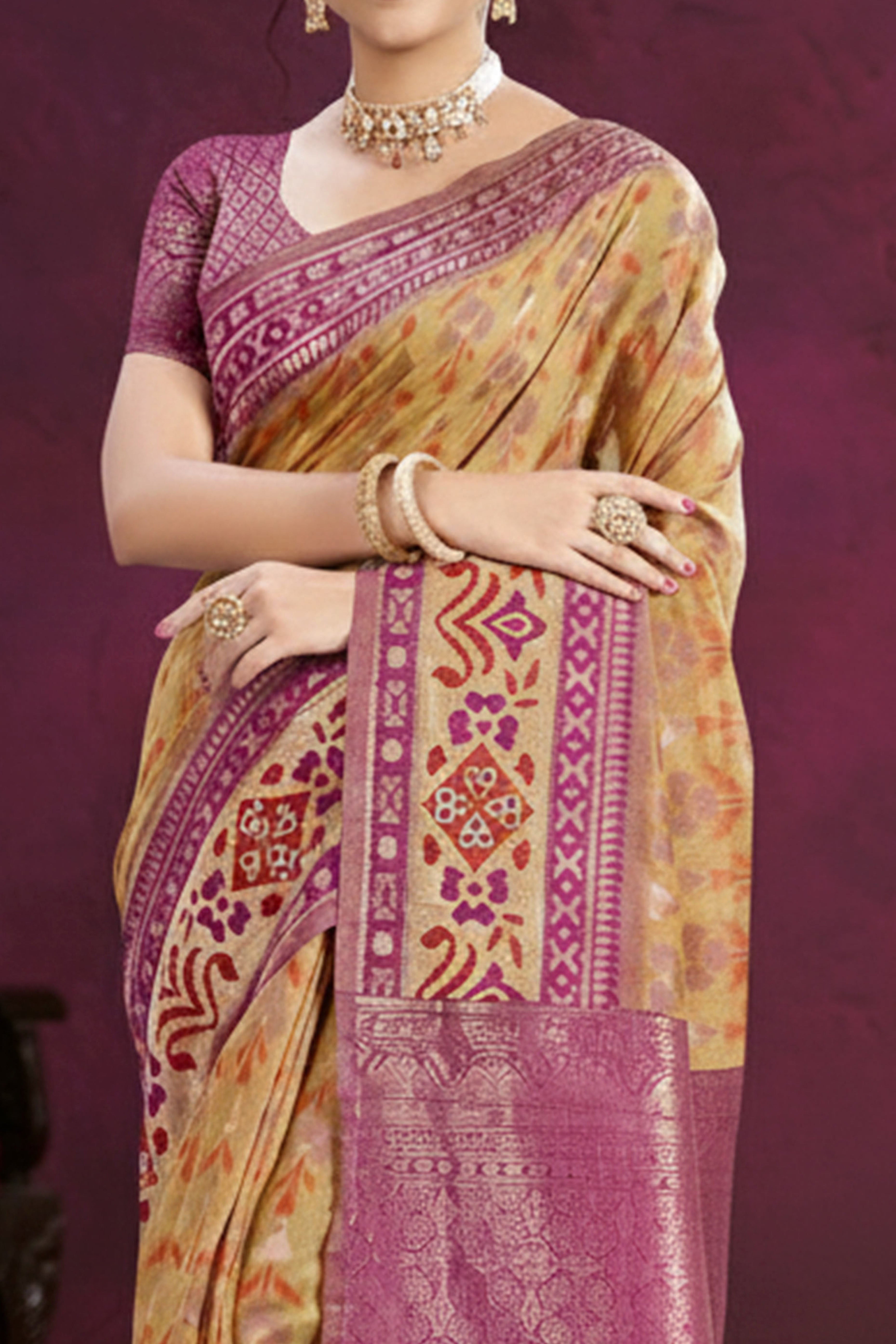 Designer Chikoo Cotton Silk Saree Showcasing Delicate Floral Weaving & Tassel Pallu
