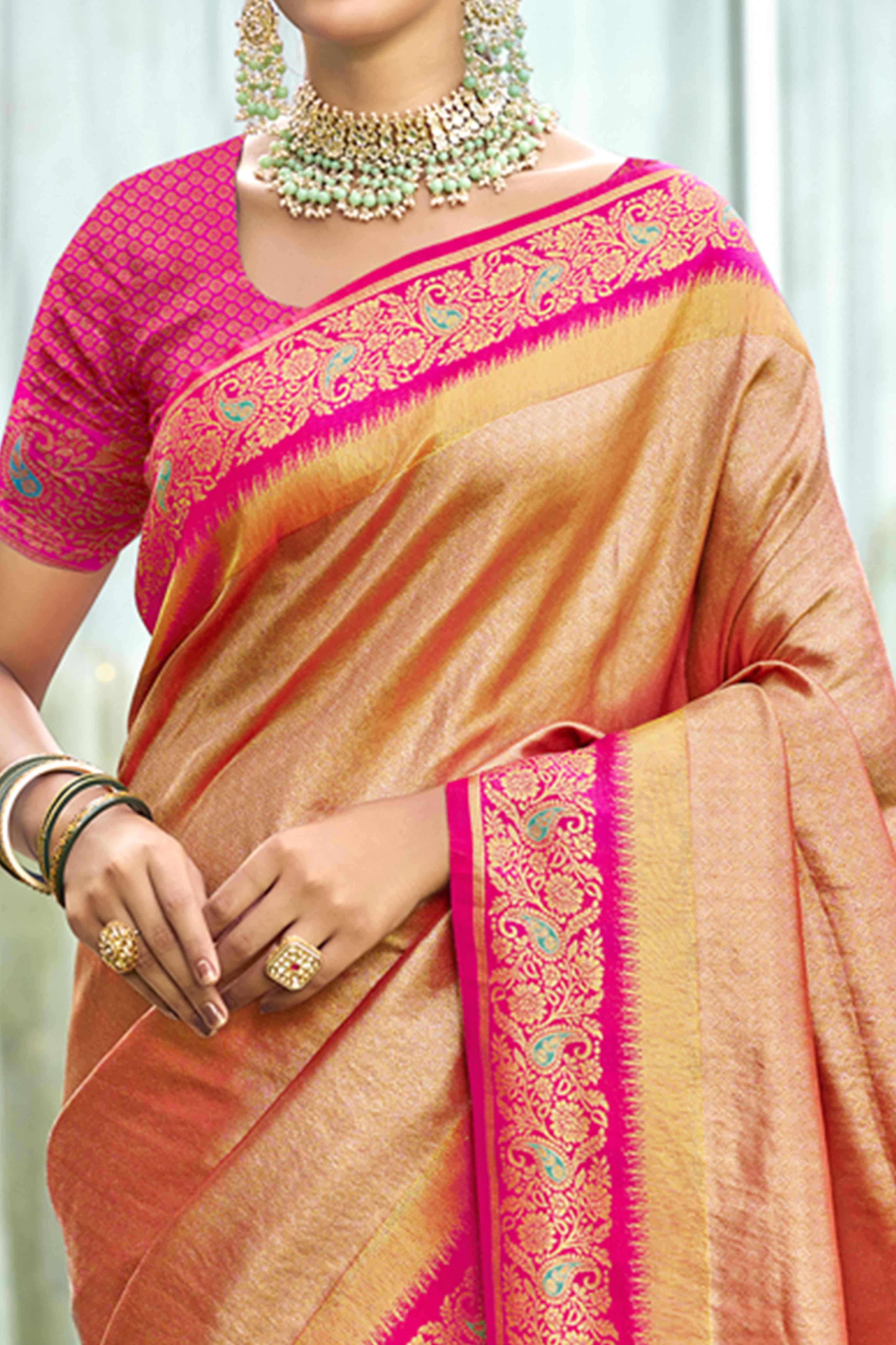 Orange Zari Weaving Organza Saree