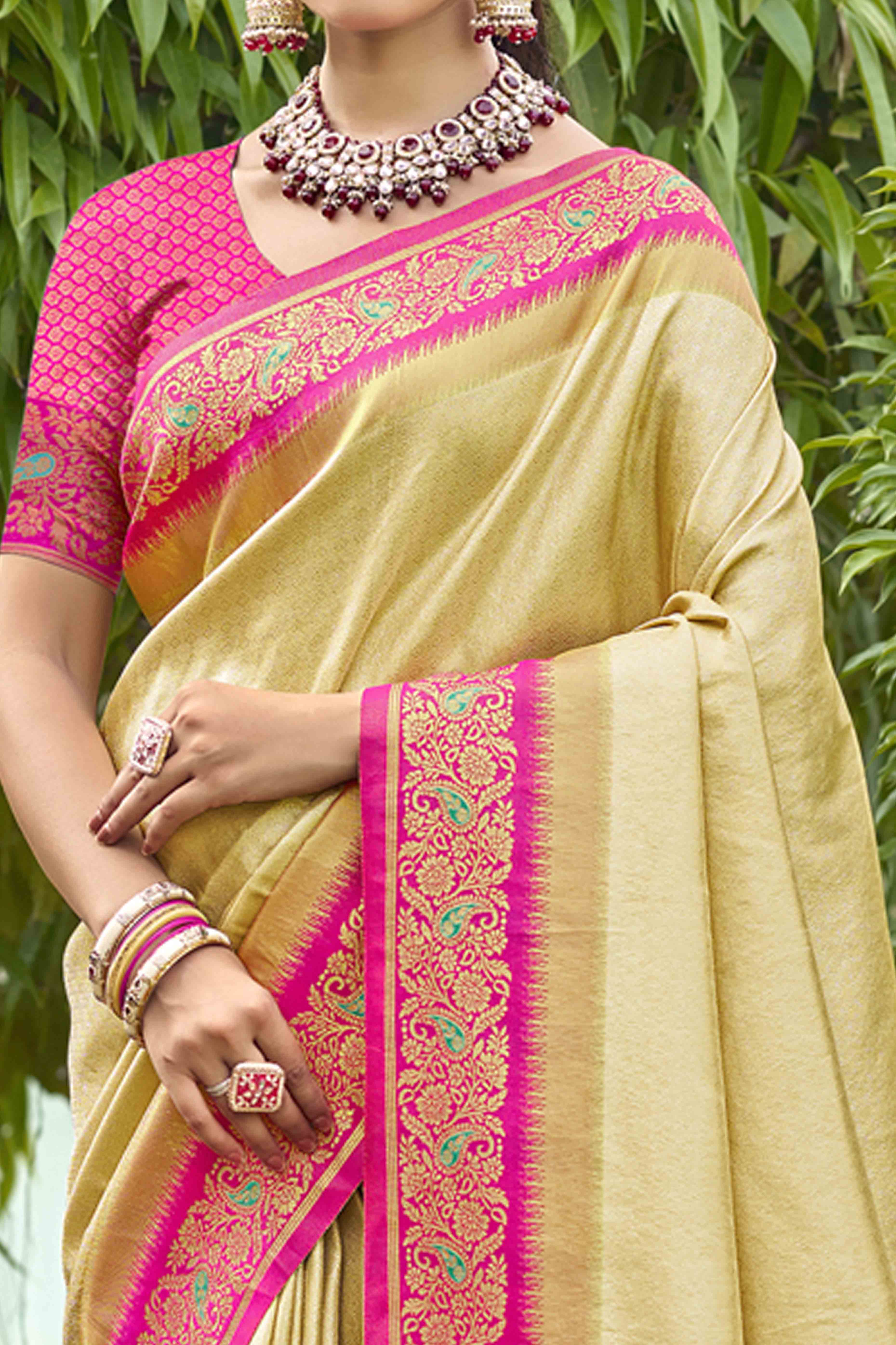 Gold Zari Weaving Organza Saree