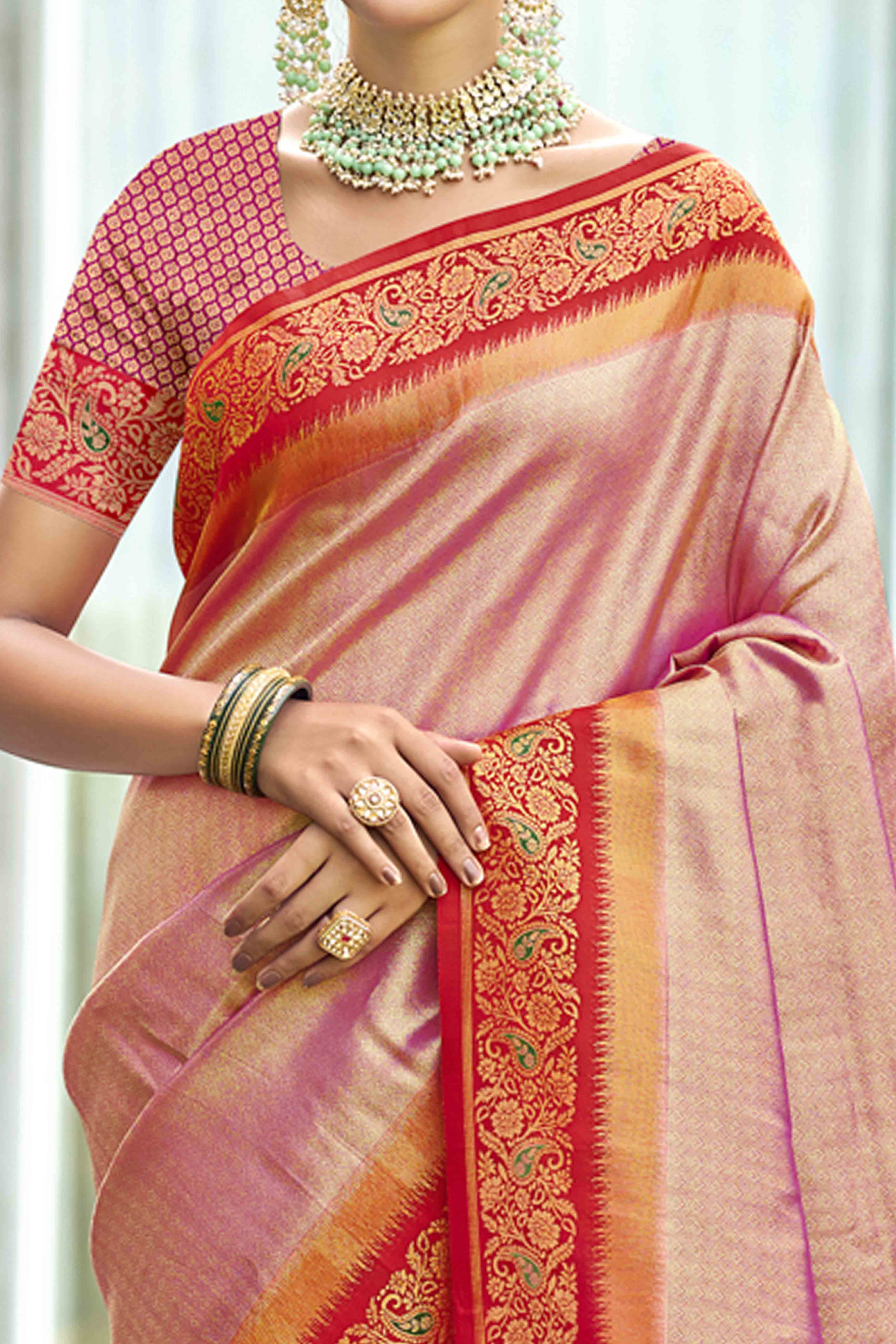 Pink Zari Weaving Organza Saree