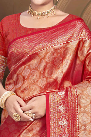 Exclusive Maroon Paisley & Floral Pattern Weaving Kanjivaram Silk Saree With Tassel Pallu