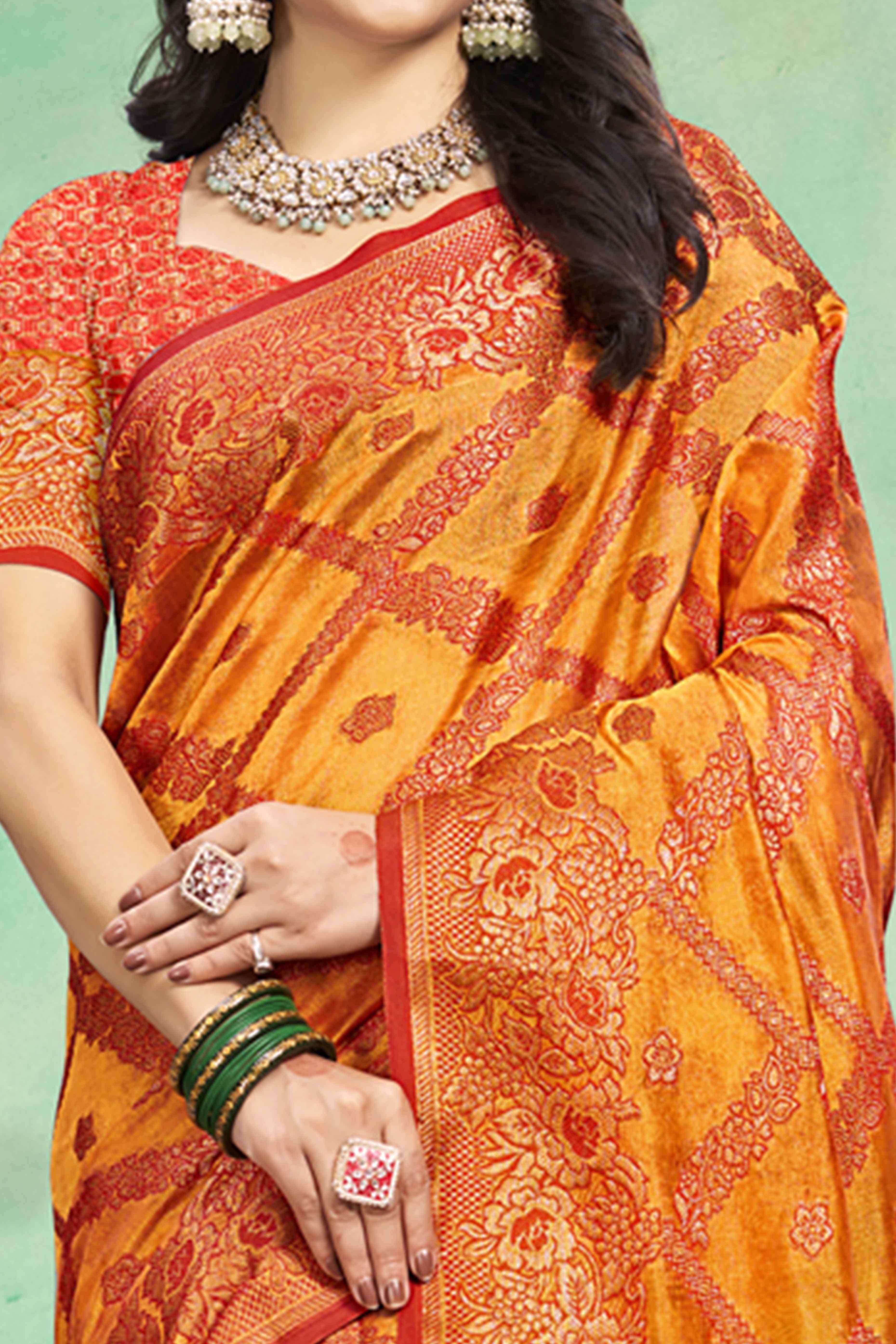 Mustard Floral Woven Cotton Silk Saree