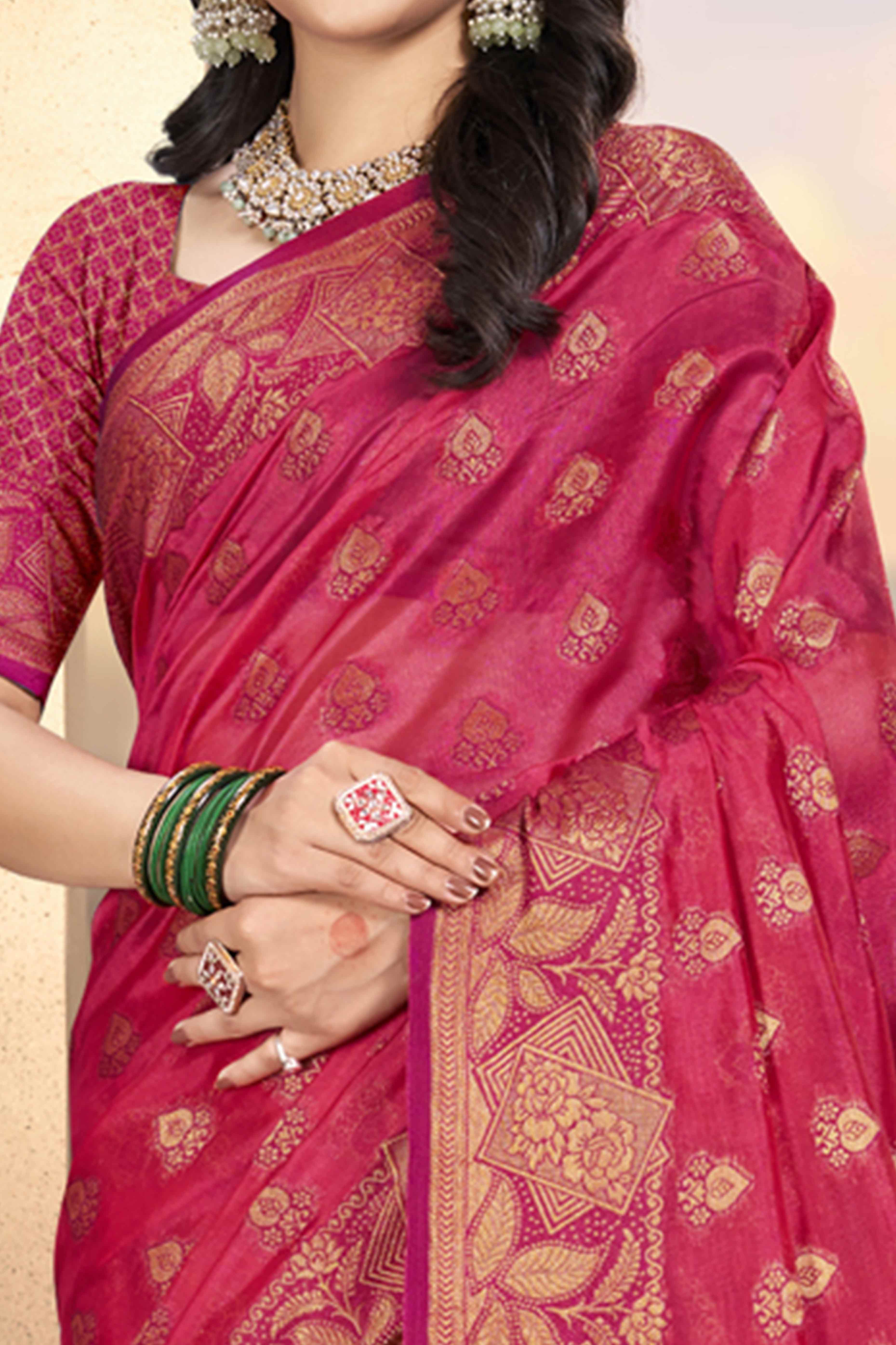 Pink Floral Woven Cotton Silk Saree