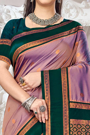 Classic Purple Floral Motif Weaving Silk Blend Saree With Tassel Pallu