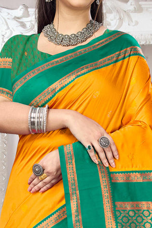 Classic Mustard Floral Motif Weaving Silk Blend Saree With Tassel Pallu