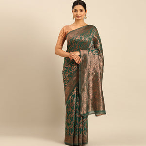 Rama Green Floral Woven Cotton Silk Saree