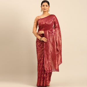 Magenta Floral Woven Cotton Silk Saree