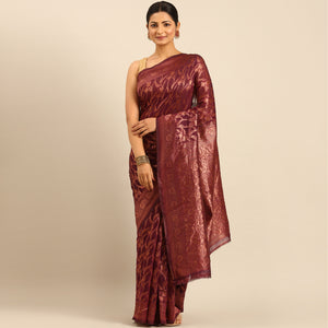 Wine Floral Woven Cotton Silk Saree