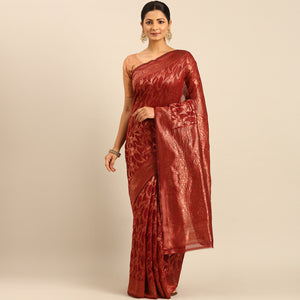 Maroon Floral Woven Cotton Silk Saree