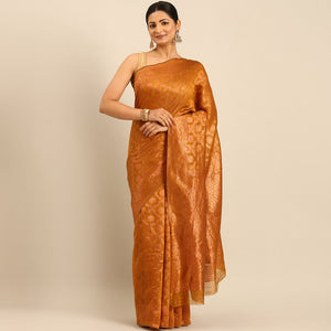 Mustard Floral Woven Cotton Silk Saree