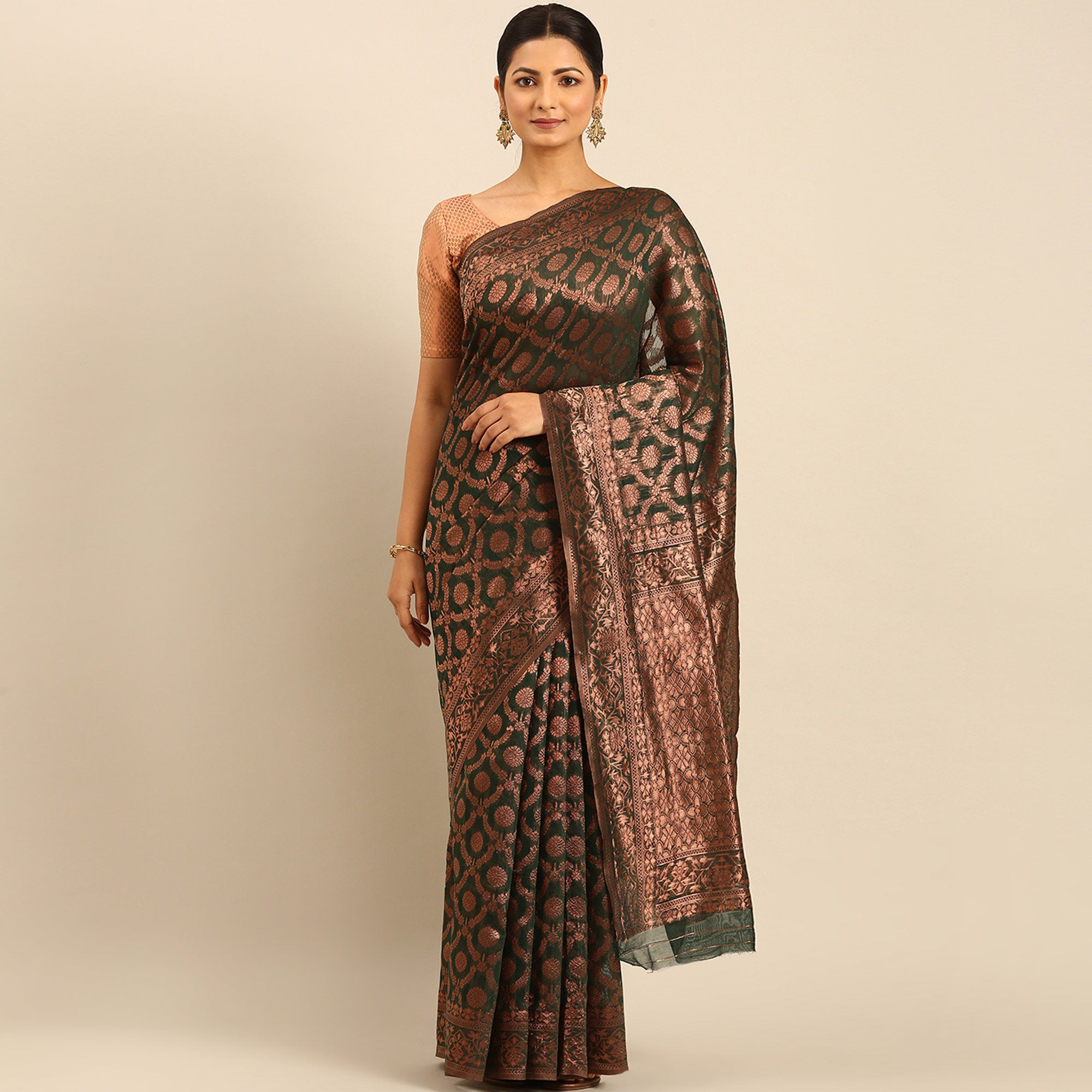 Green Floral Woven Cotton Silk Saree