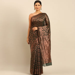 Green Floral Woven Cotton Silk Saree