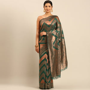 Green Floral Woven Cotton Silk Saree