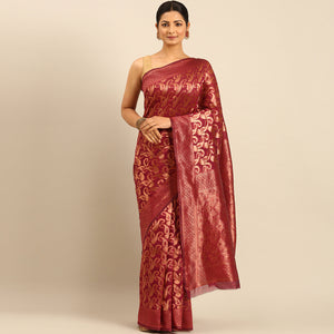 Magenta Floral Woven Cotton Silk Saree