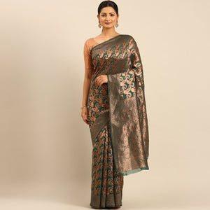 Green Floral Woven Cotton Silk Saree