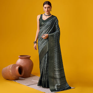 Black Digital Printed Cotton Silk Saree With Border