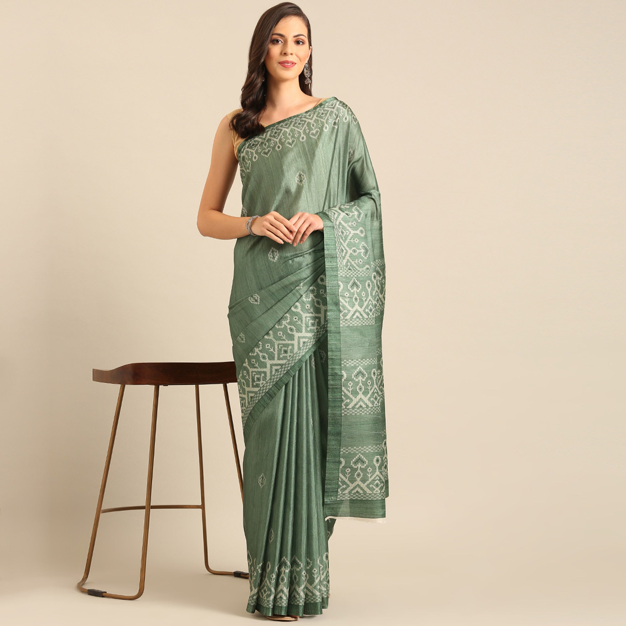 Green Digital Print Cotton Blend Saree