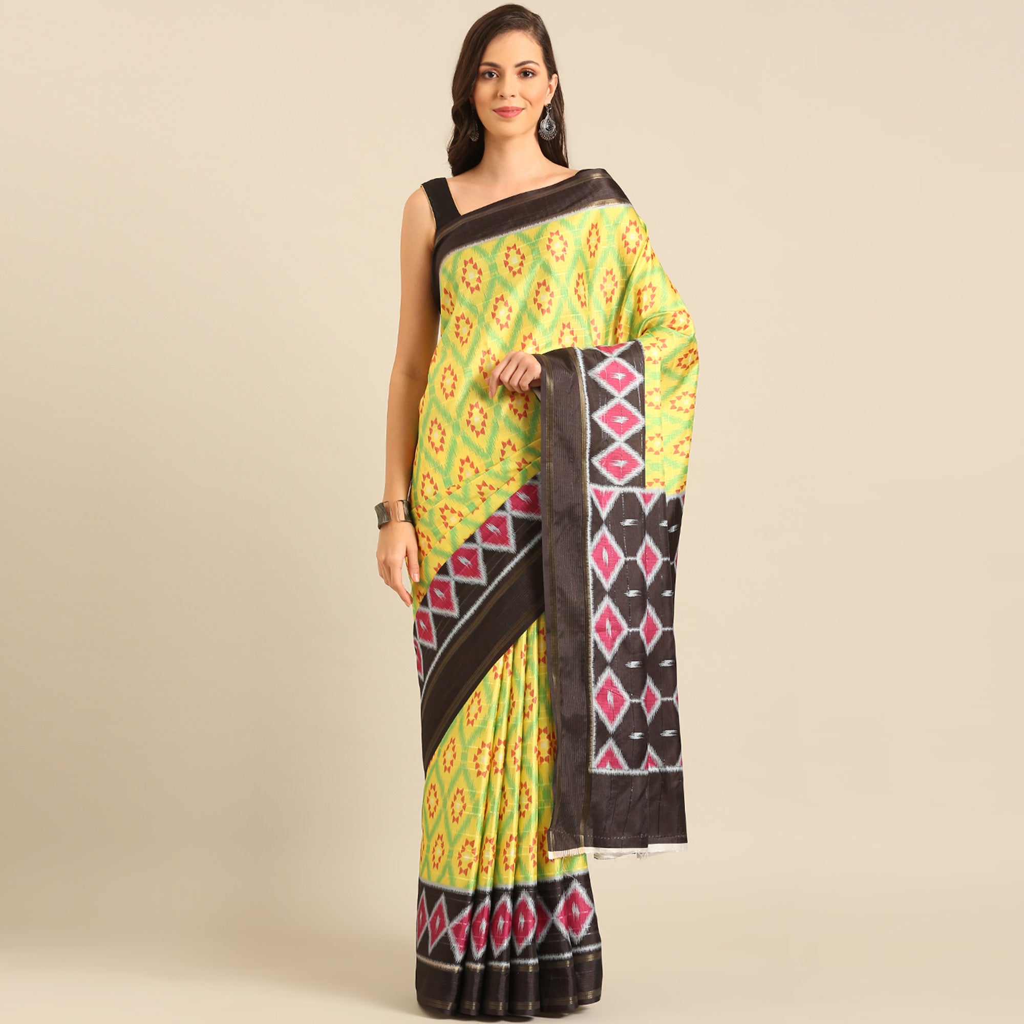Green Digital Patola Printed Cotton Blend Saree