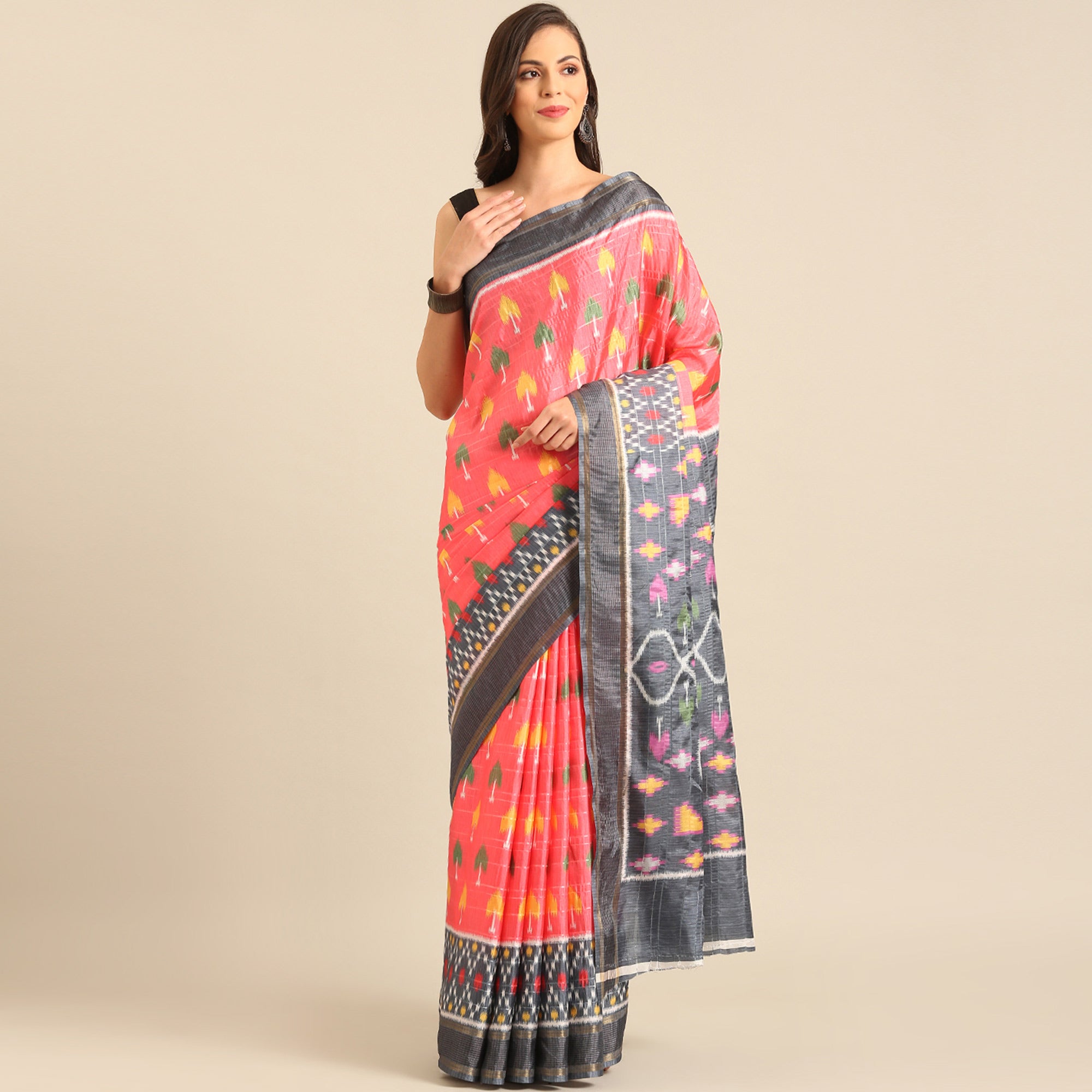 Pink Digital Patola Print Cotton Blend Saree