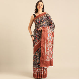 Black Digital Patola Printed Cotton Blend Saree