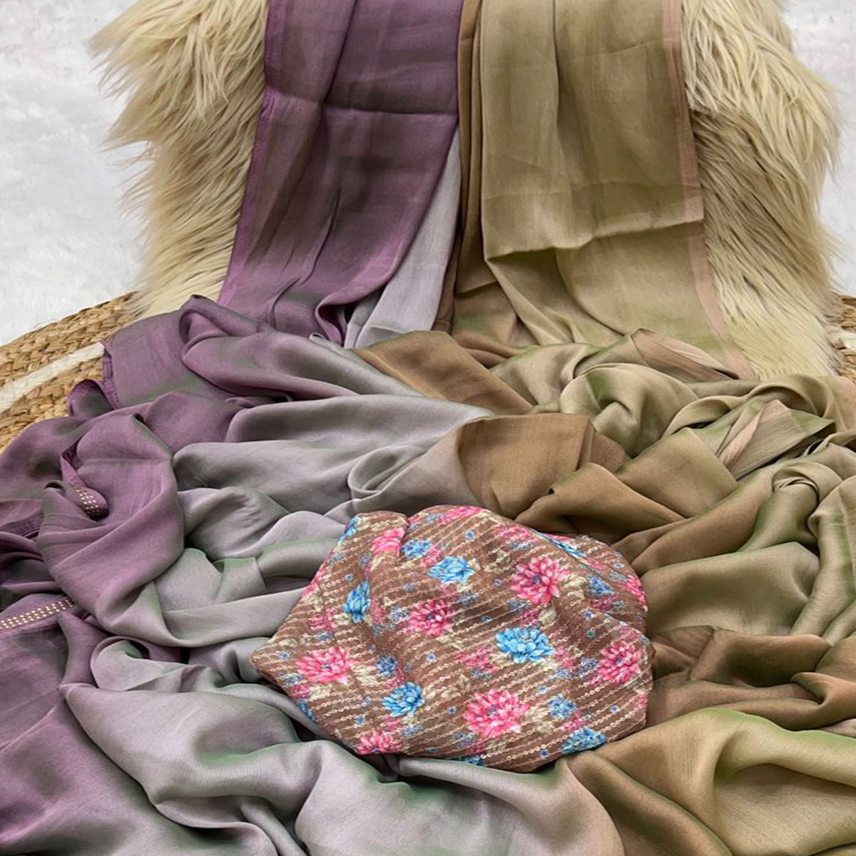 Multicolor Ombre Printed Chiffon Saree