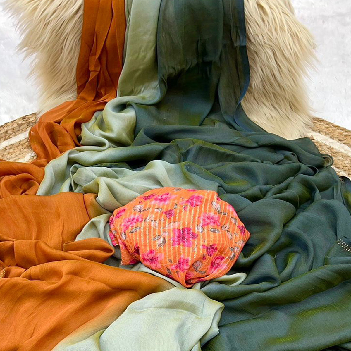 Multicolor Ombre Printed Chiffon Saree