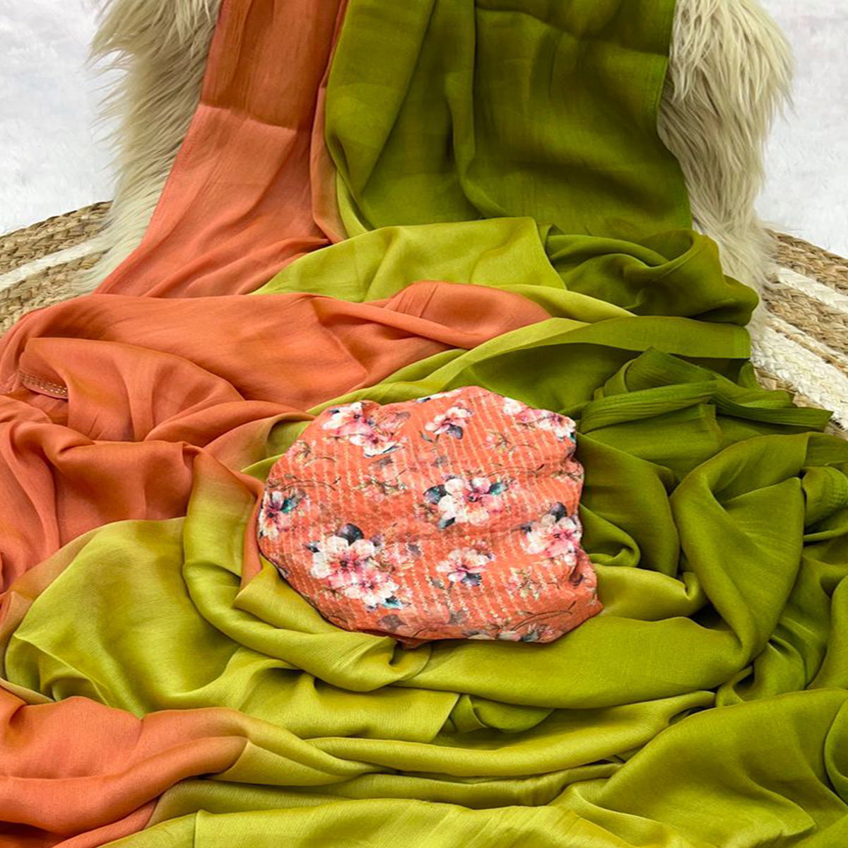 Multicolor Ombre Printed Chiffon Saree