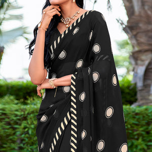 Black Printed Georgette Saree